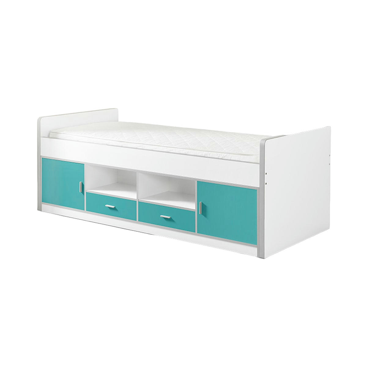 BONNY - Lit capitaine 90x200 sommier inclus turquoise