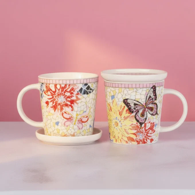 Dolly Parton Mosaic Set of 2 Mugs with Lid Coaster