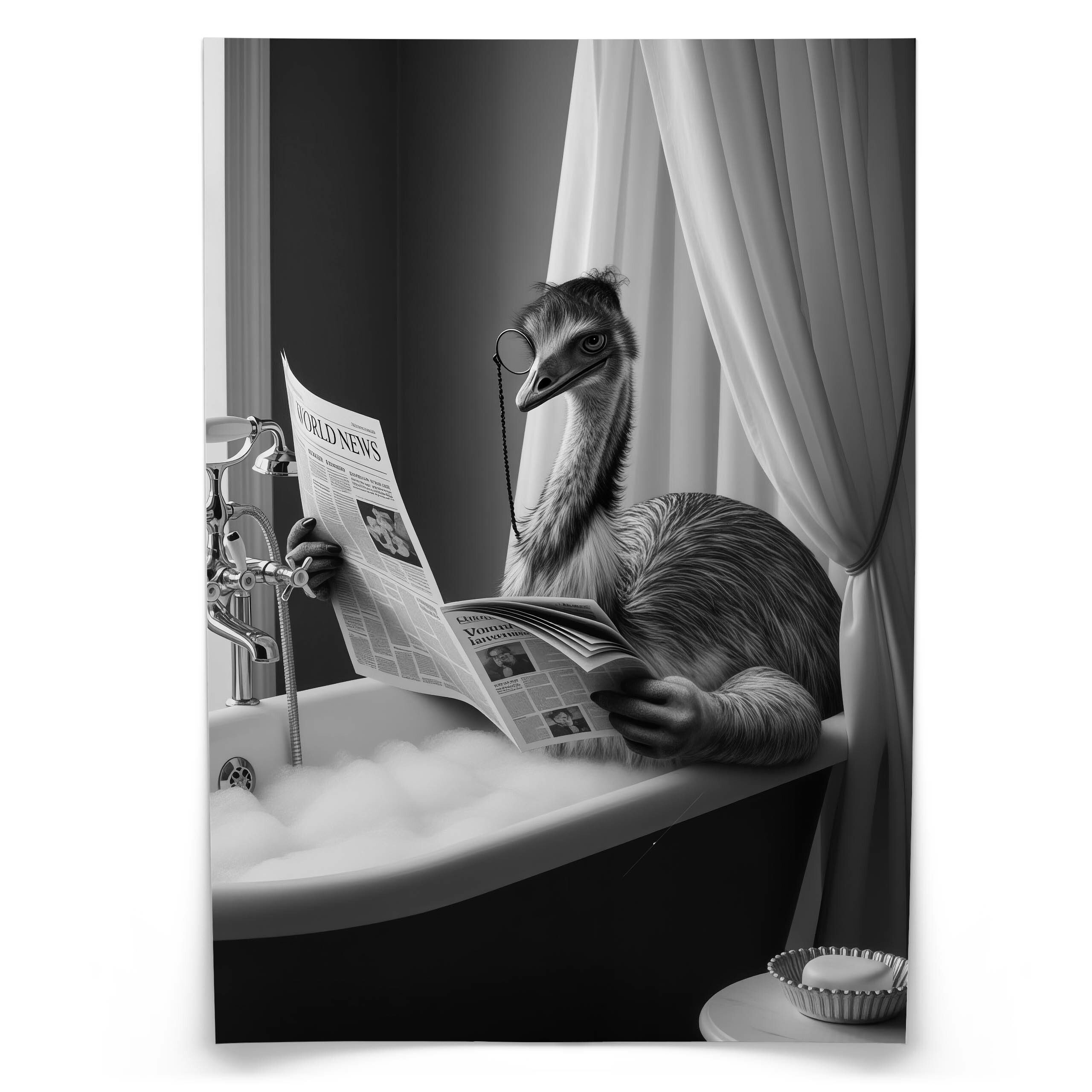 Plakat Struś w wannie 20x30cm