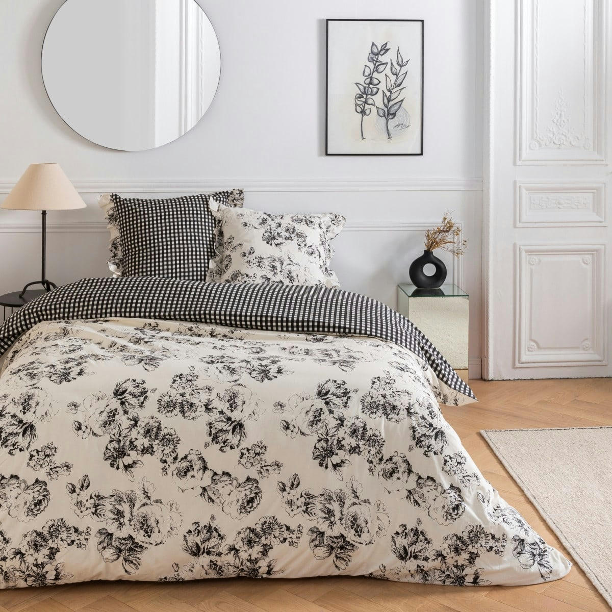 ORNELLA - Parure de lit 2 personnes coton  imprimé blanc 260x240cm