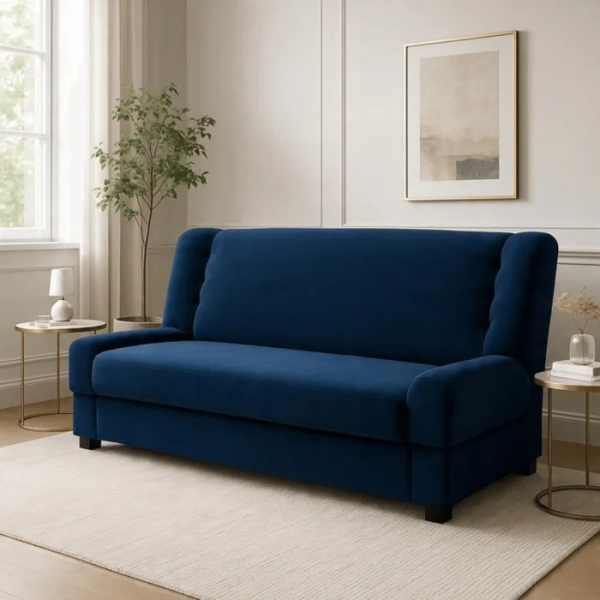 Sofa kanapa rozkładana z funkcją spania wersalka dwuosobowa granatowa piano