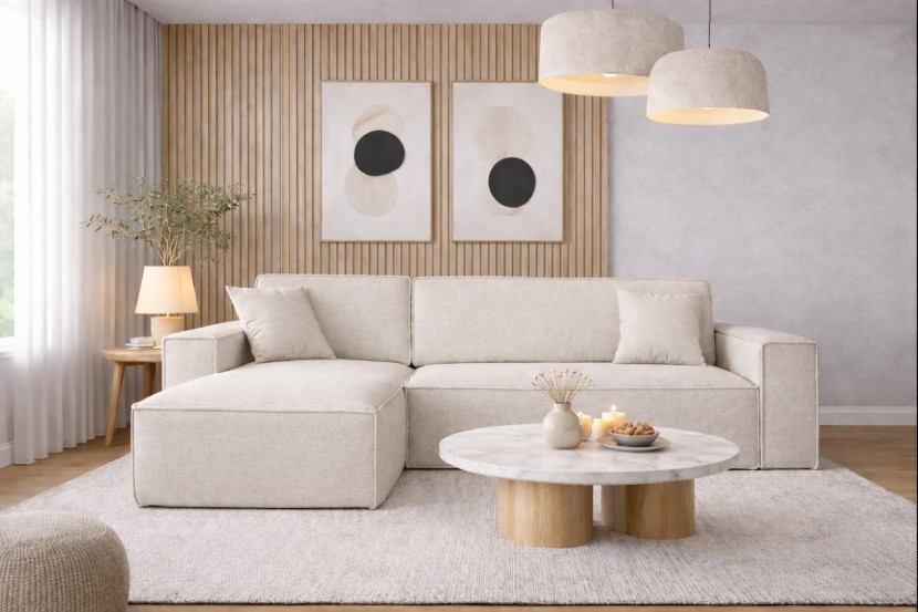 Sofa w kształcie L BEST narożnik tkanina Neve, Beżowy Lewostronny