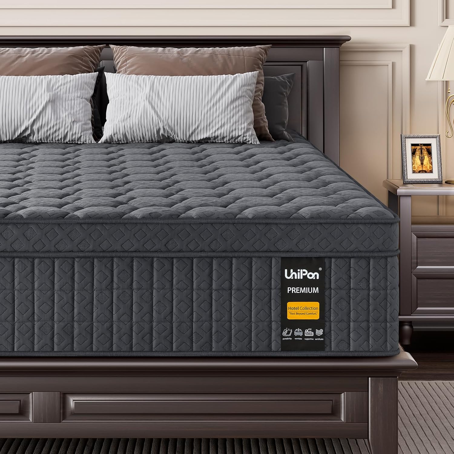 12 inch Firm Queen Mattress, Hybrid Mattress with Extra Back and Lumbar Hip Support, Pressure and Back Pain Relief, Fiberglass Free, 365 Nights Trial,10 Years Warranty