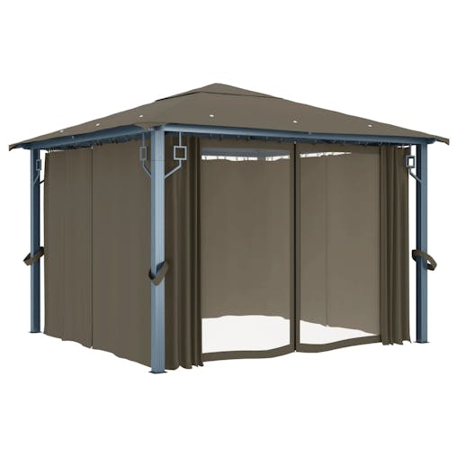 NNEVL Gazebo with Curtain 300x300 cm Taupe Aluminium