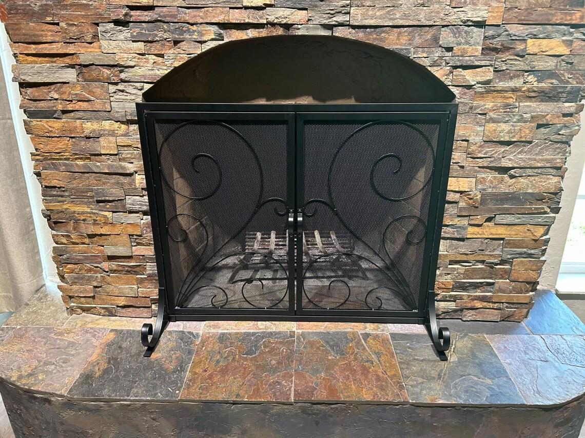 Heavy Duty Handcrafted Fireplace Screen with Doors: Metal Fireplace Cover