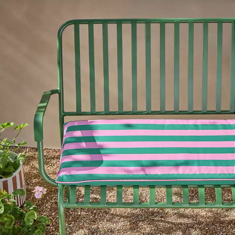 Habitat Stripe Print Garden Bench Cushion - Pink and Green