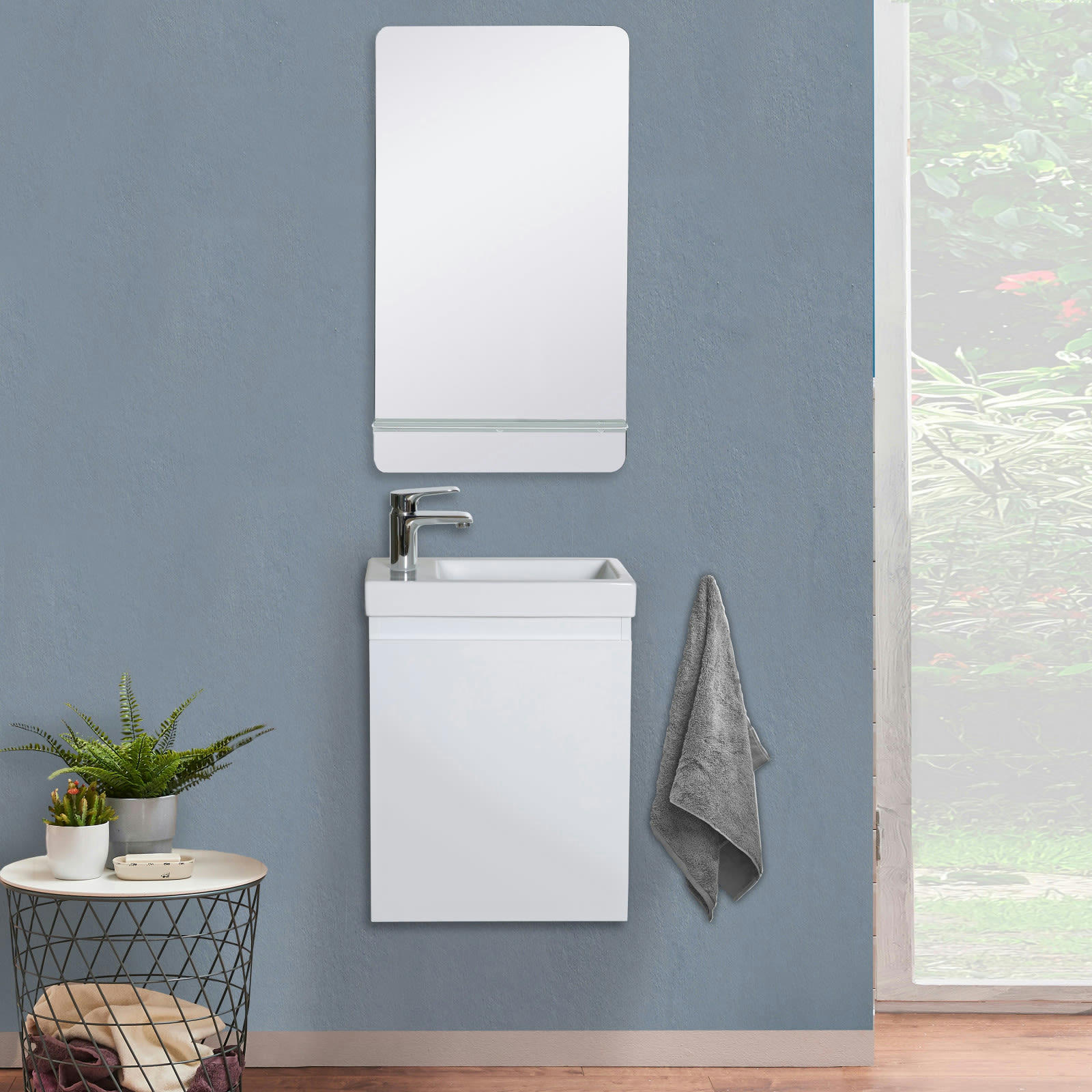LISA - Meuble lave-mains  blanc + miroir rectangulaire