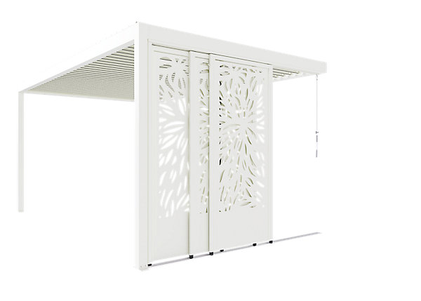 Paroi coulissante effet feuillage latérale 3 m blanc RAL 9010 pour pergola adossée Salto Alumin'home