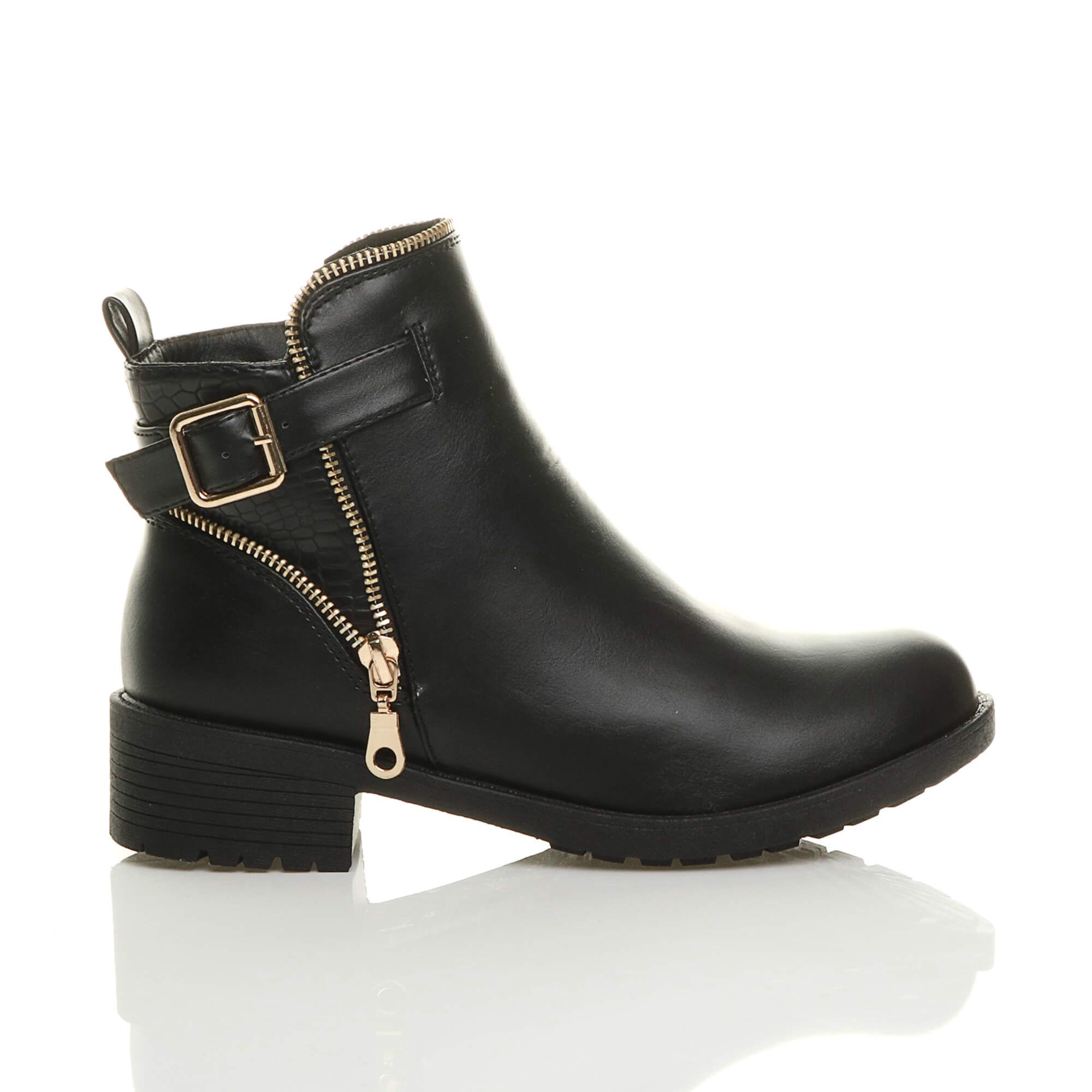 AJVANI Low Heel Gold Zip Ankle Boots