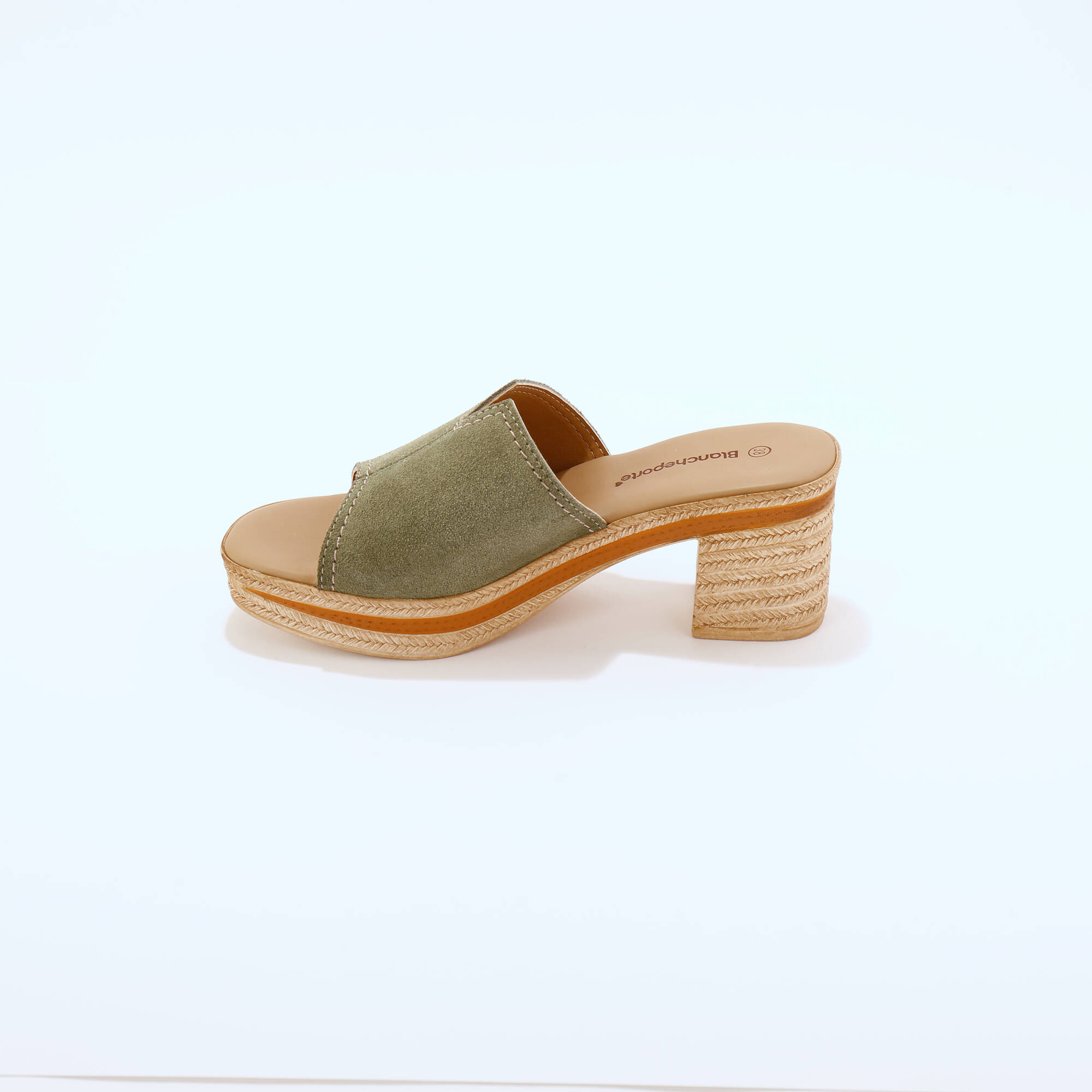 Mules compensées style sabot cro&ucirc;te de cuir