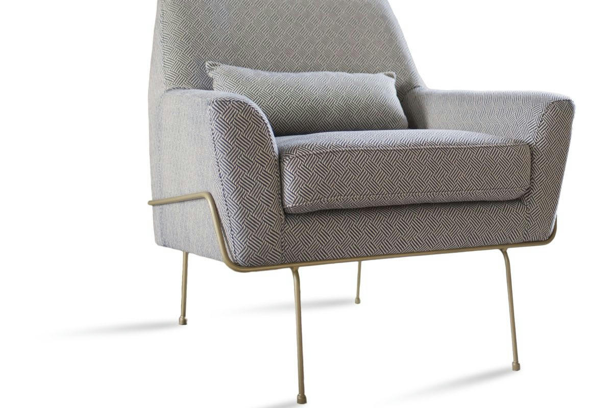 HILDA - Fauteuil en tissu gris et bleu