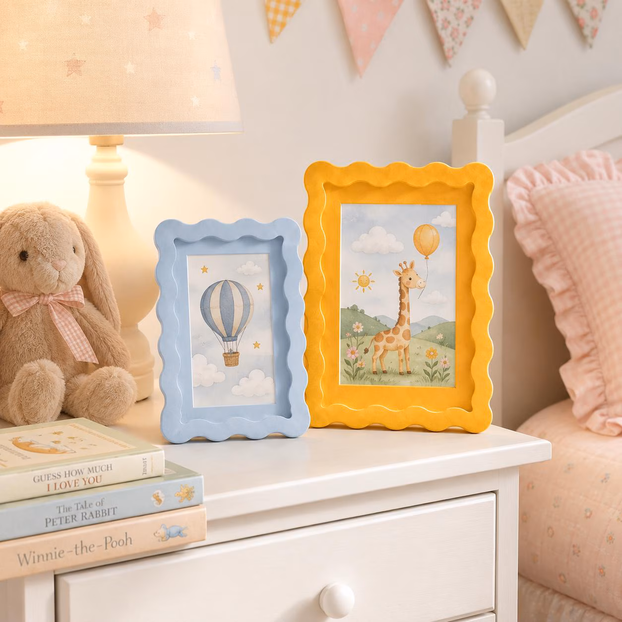 Colorful Wavy Picture Frame, Scalloped Wood Photo Frame, Matte Painted Gallery Wall Frame, Cottagecore Decor Gift