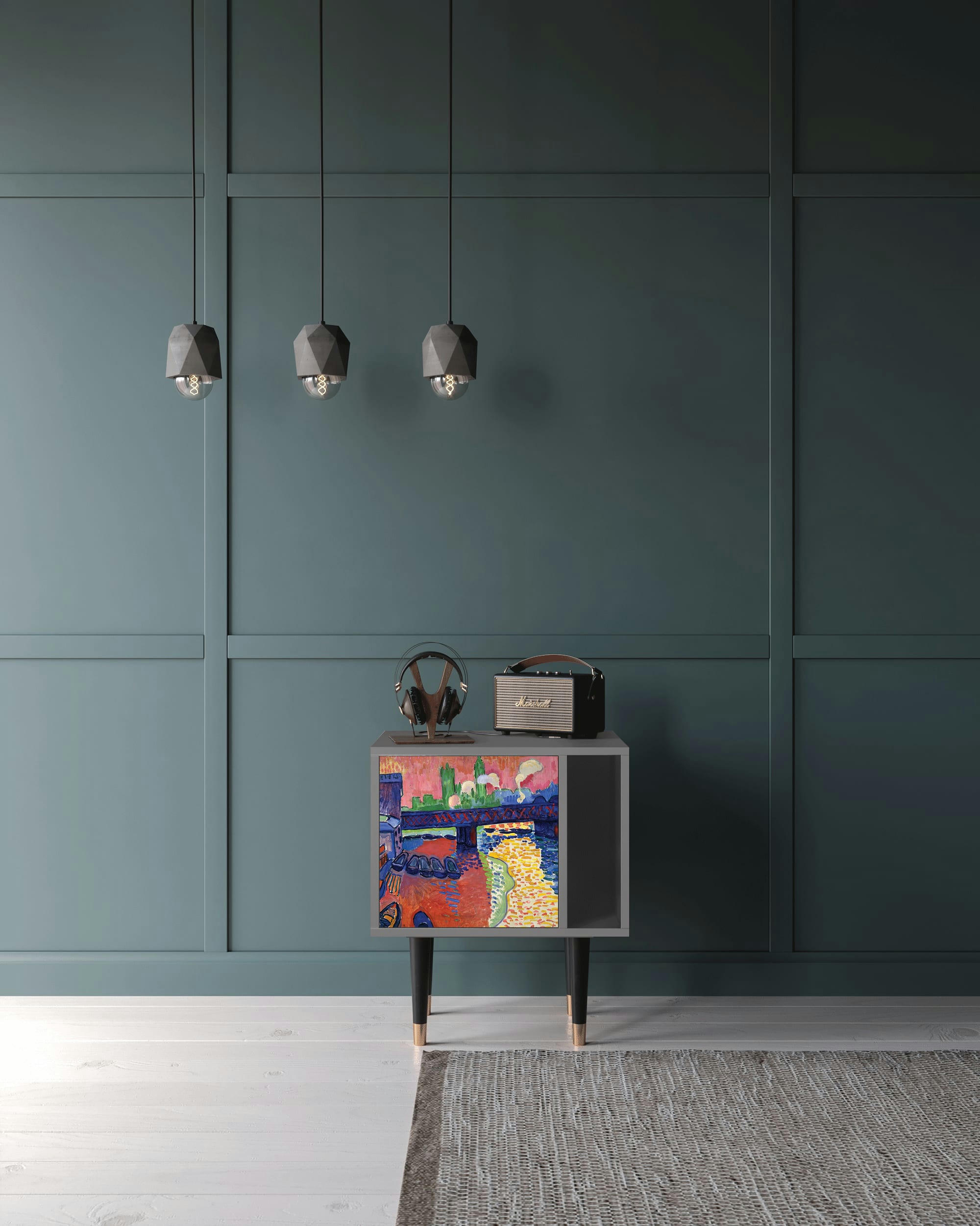 CHARING CROSS BRIDGE BY ANDRE DEAIN - Table de chevet multicolore 1 porte L 58 cm