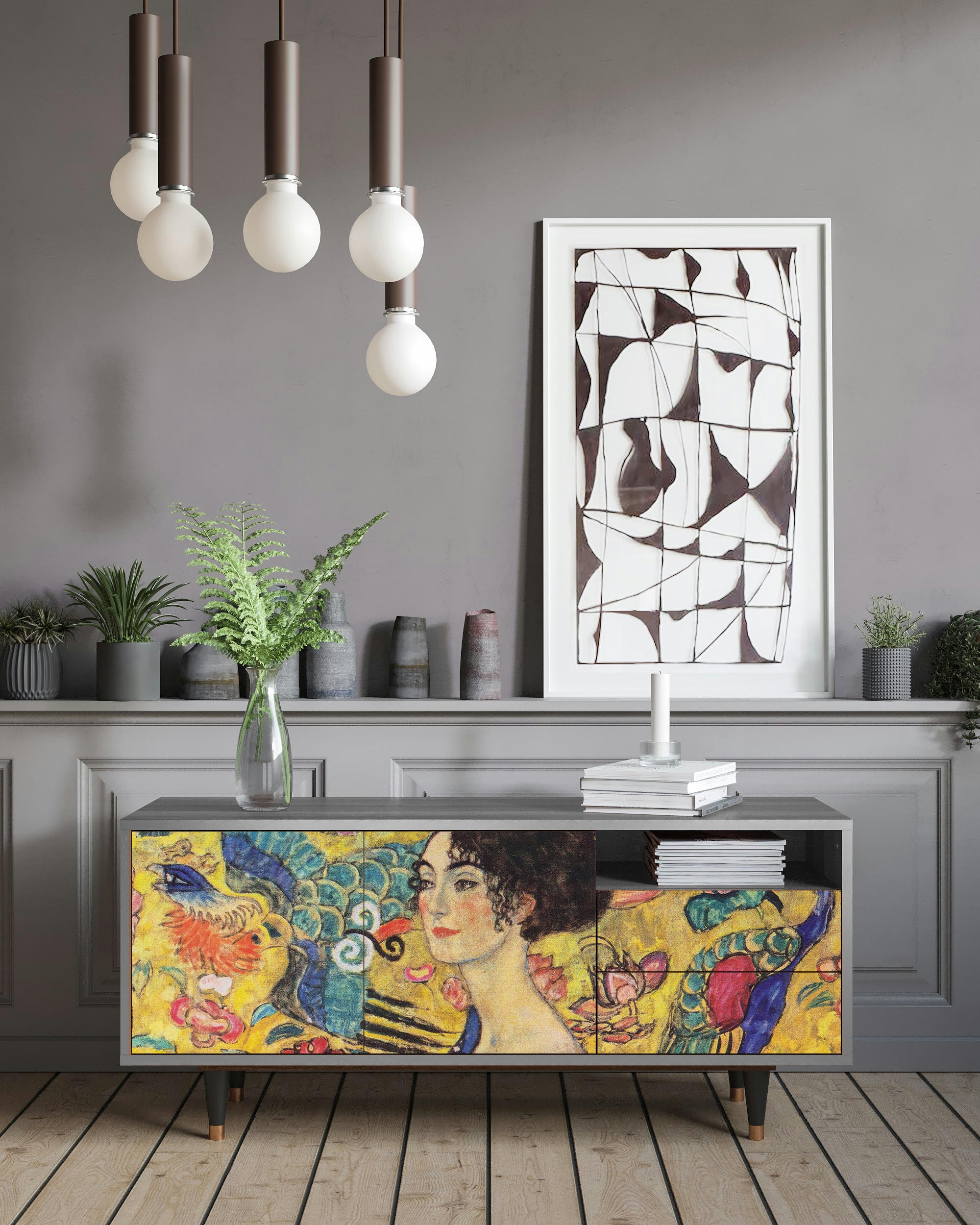 LADY WITH FAN BY GUSTAV KLIMT - Meuble TV  jaune 2 tiroirs et 2 portes L 125 cm