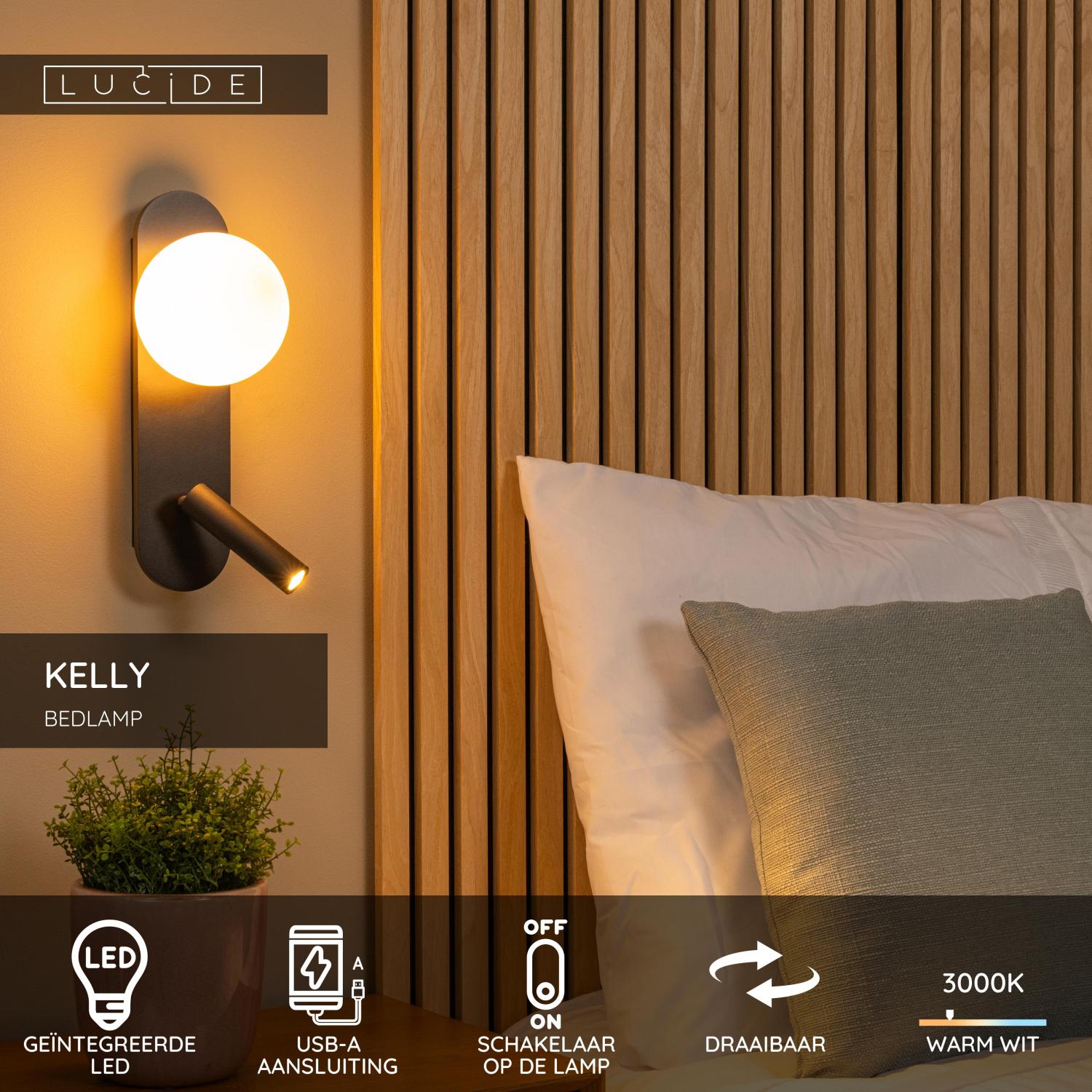 Lucide KELLY Bedlamp - Zwart