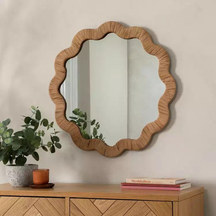 Habitat Rattan Round Wavy Wall Mirror - 60x60cm