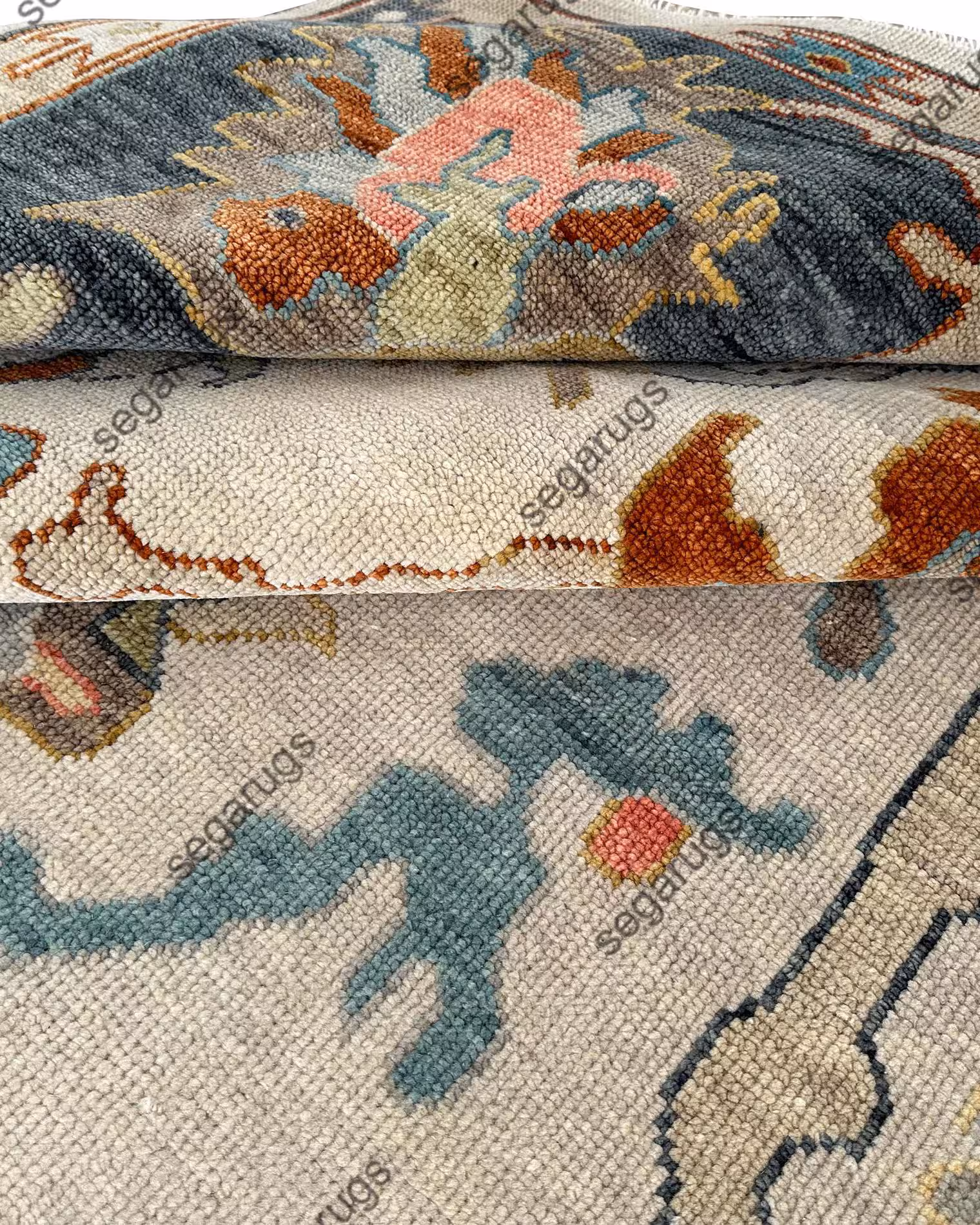 Hand Knotted Oushak Rug, Vintage Turkish Style Wool Area Rug, Handmade Beige Floral Carpet, Living Room Rug, Custom Size Oushak Rug