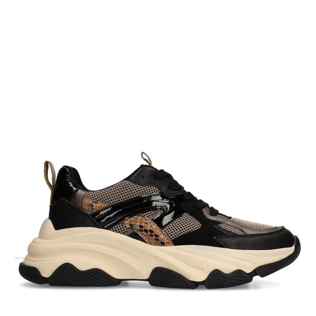 Zwarte sneakers met snake print details