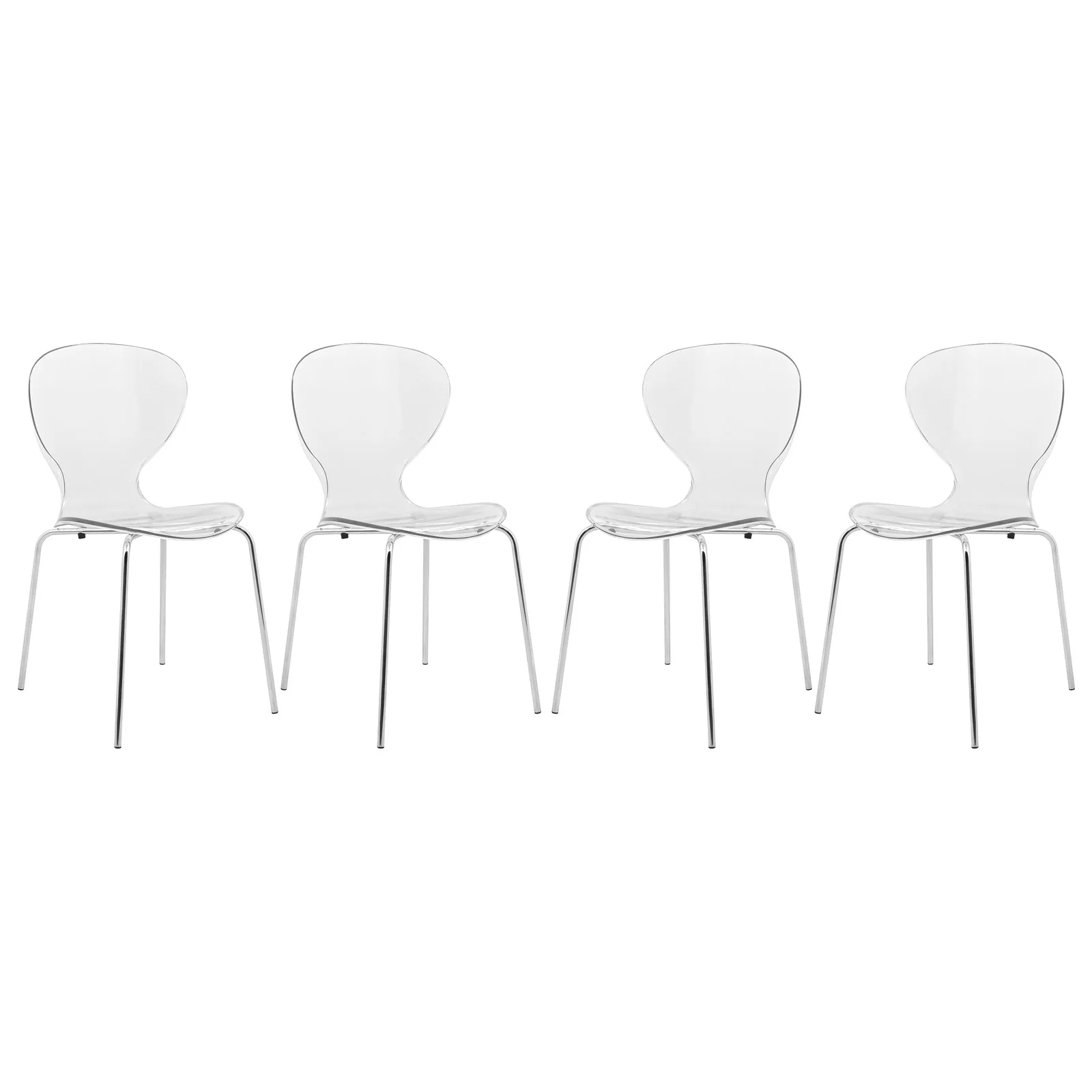 Stackable Plastic Dining Chair with Chrome Legs Set of 4 Transparent Accent Side Chair for Indoor and Outdoor