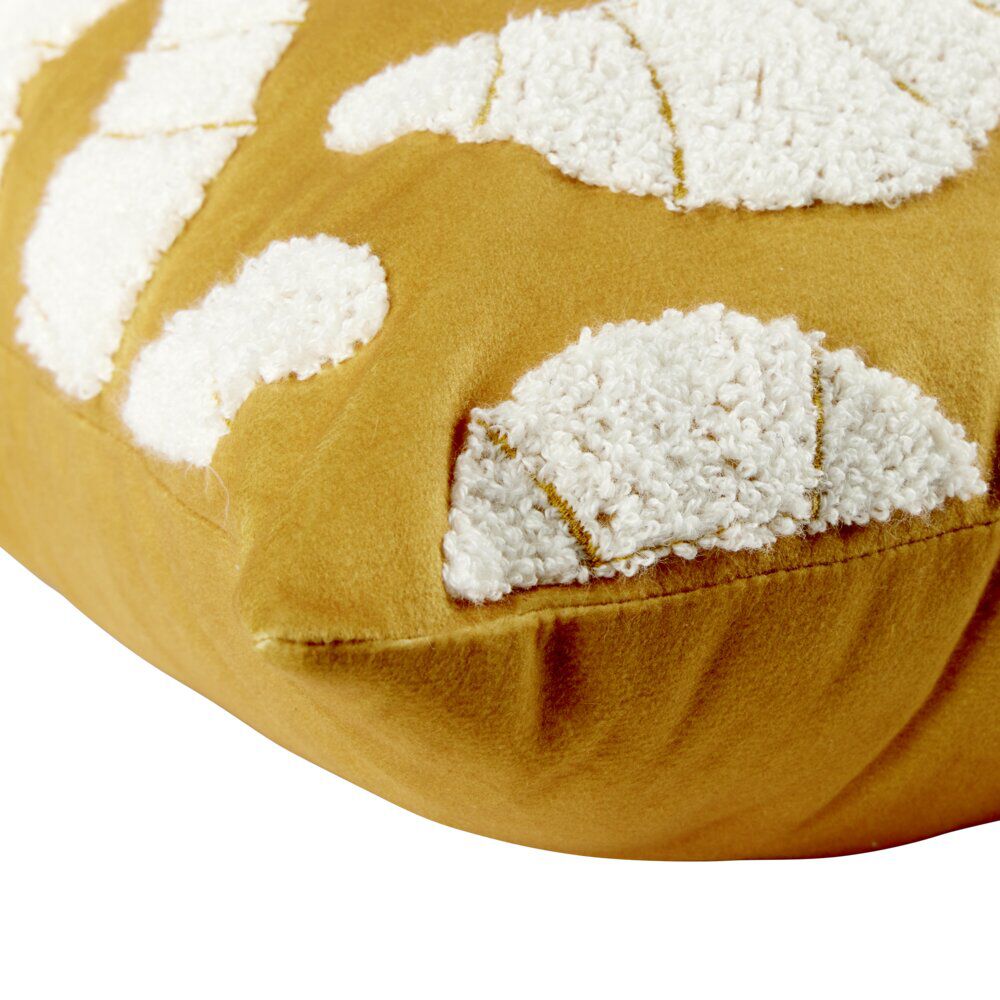 Coussin carré jaune motif bouclette croissants blancs 40x40cm