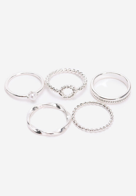 Womens 5pk Silver Twist Rings