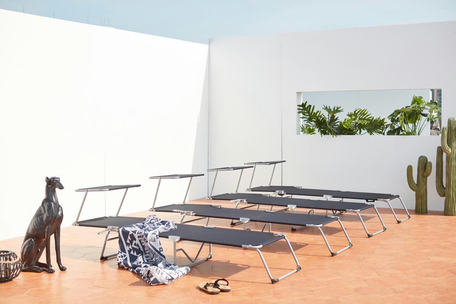 PALOPO - Lot de 4 transats acier avec pare soleil