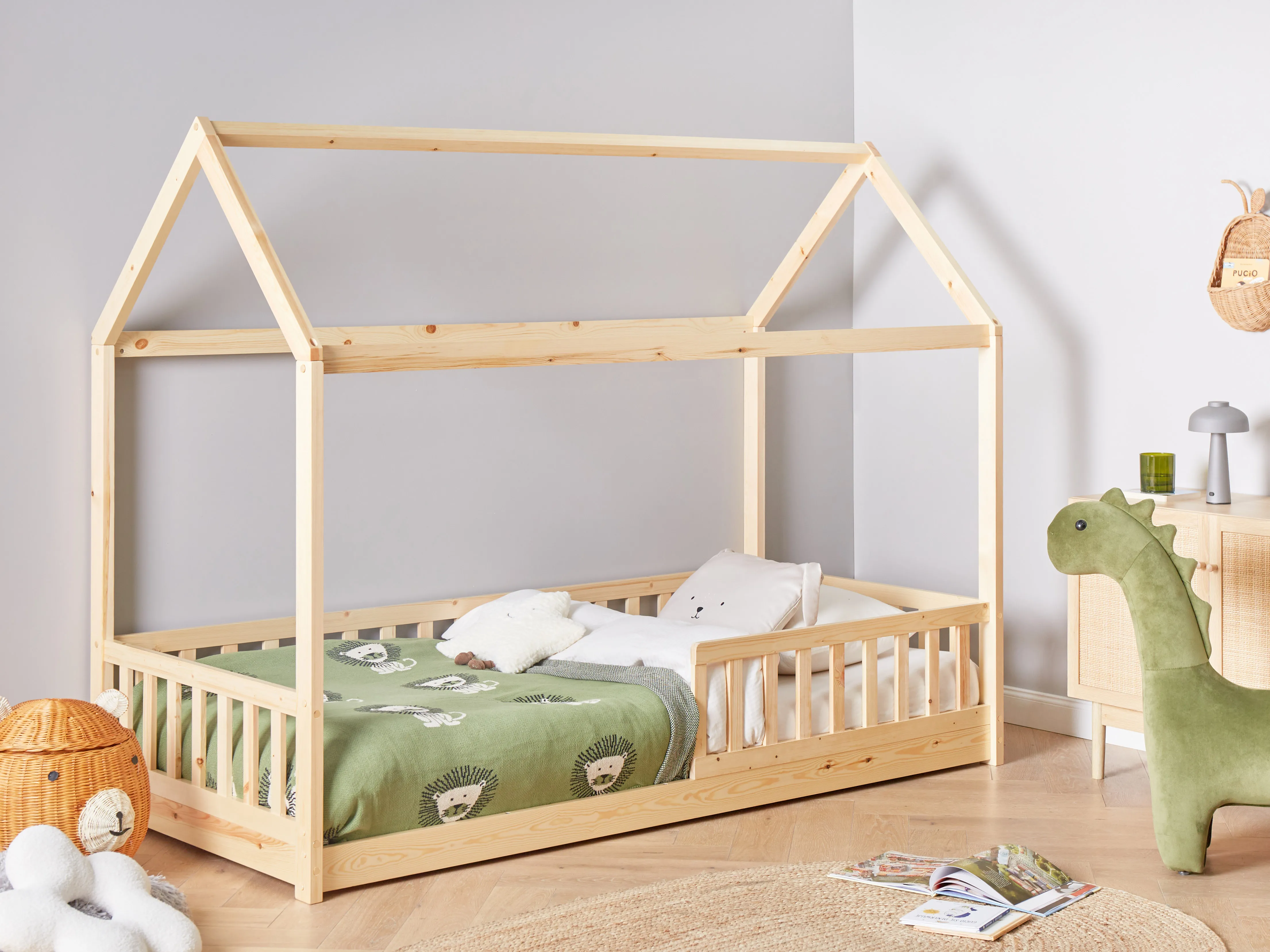 Kids Bed House Pine Wood COSSAYE 90 x 200 cm (EU Single) Light Brown