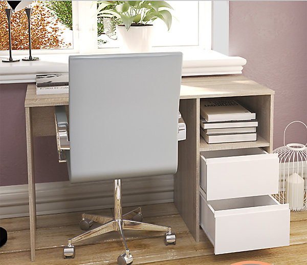 Bureau coloris chêne / blanc - Longueur 120 x Hauteur 75 x Profondeur 50 cm