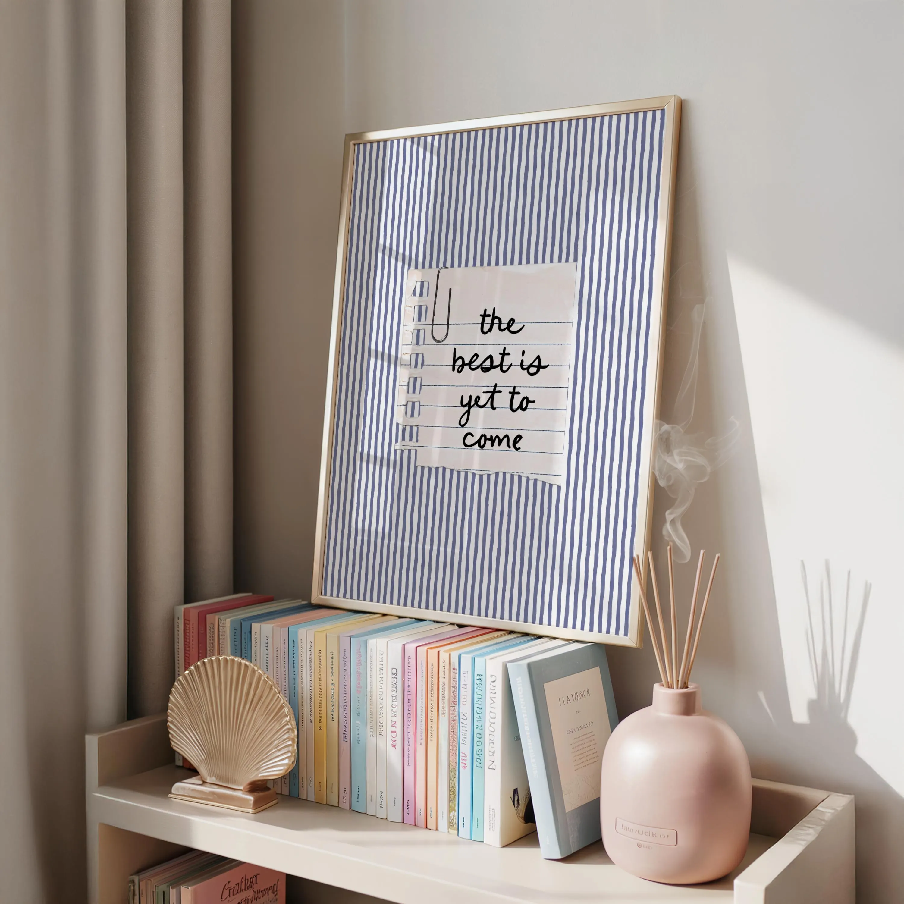 The Best Is Yet To Come Blue Striped Motivational Wall Decor Minimalist Bedroom Office Home Aesthetic Quote Poster (Digital Download)