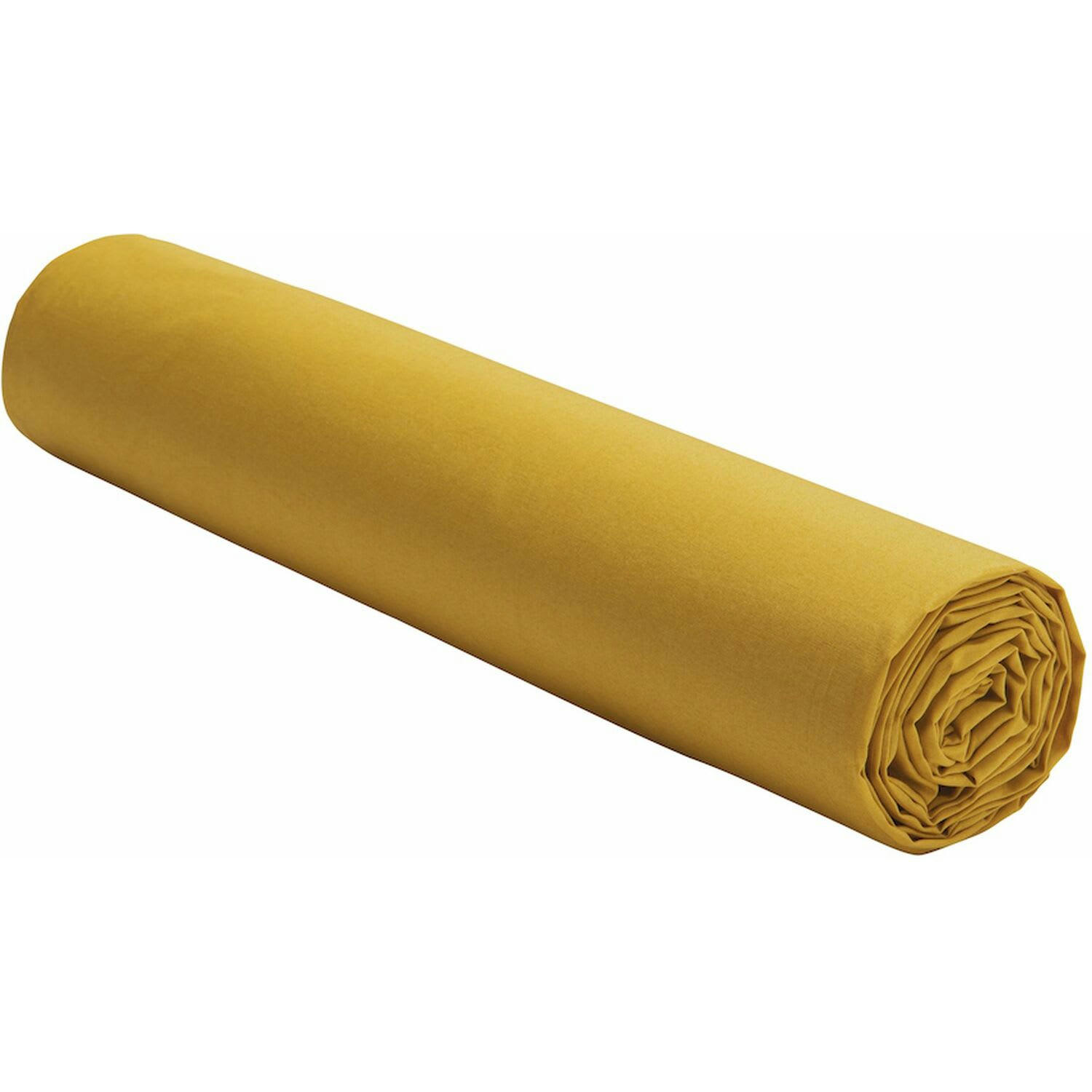 JAUNE - Drap Housse percale de coton jaune 200x200 cm