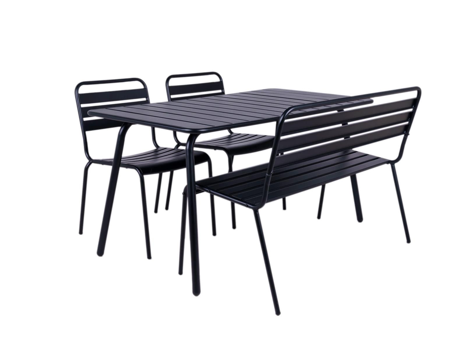 MaximaVida metalen tuinset Max zwart 150 cm – 1 tafel met 2 stoelen en 1 bank