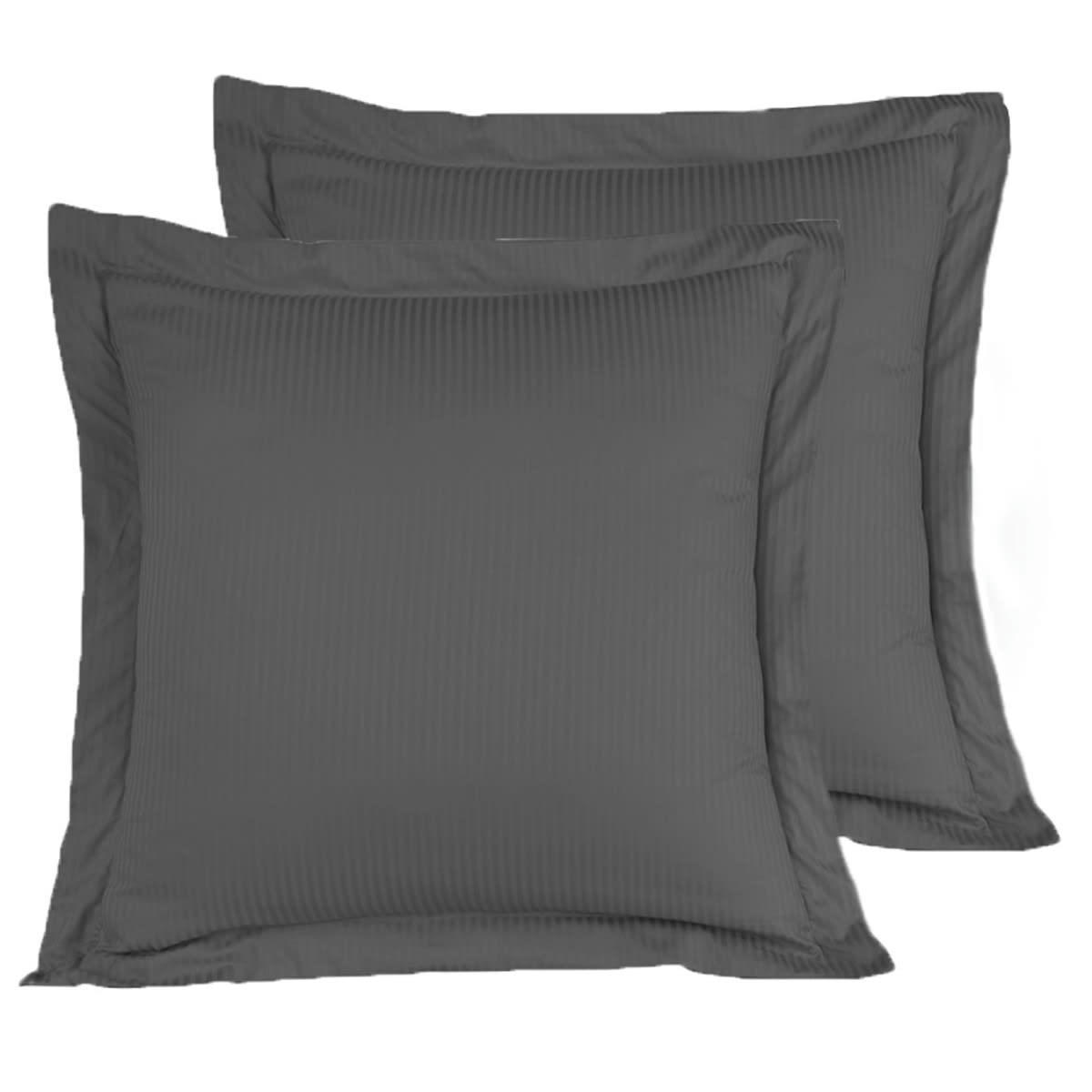 VERSAILLES - 2 taies d'oreiller rayées en satin de coton Anthracite 65x65 cm