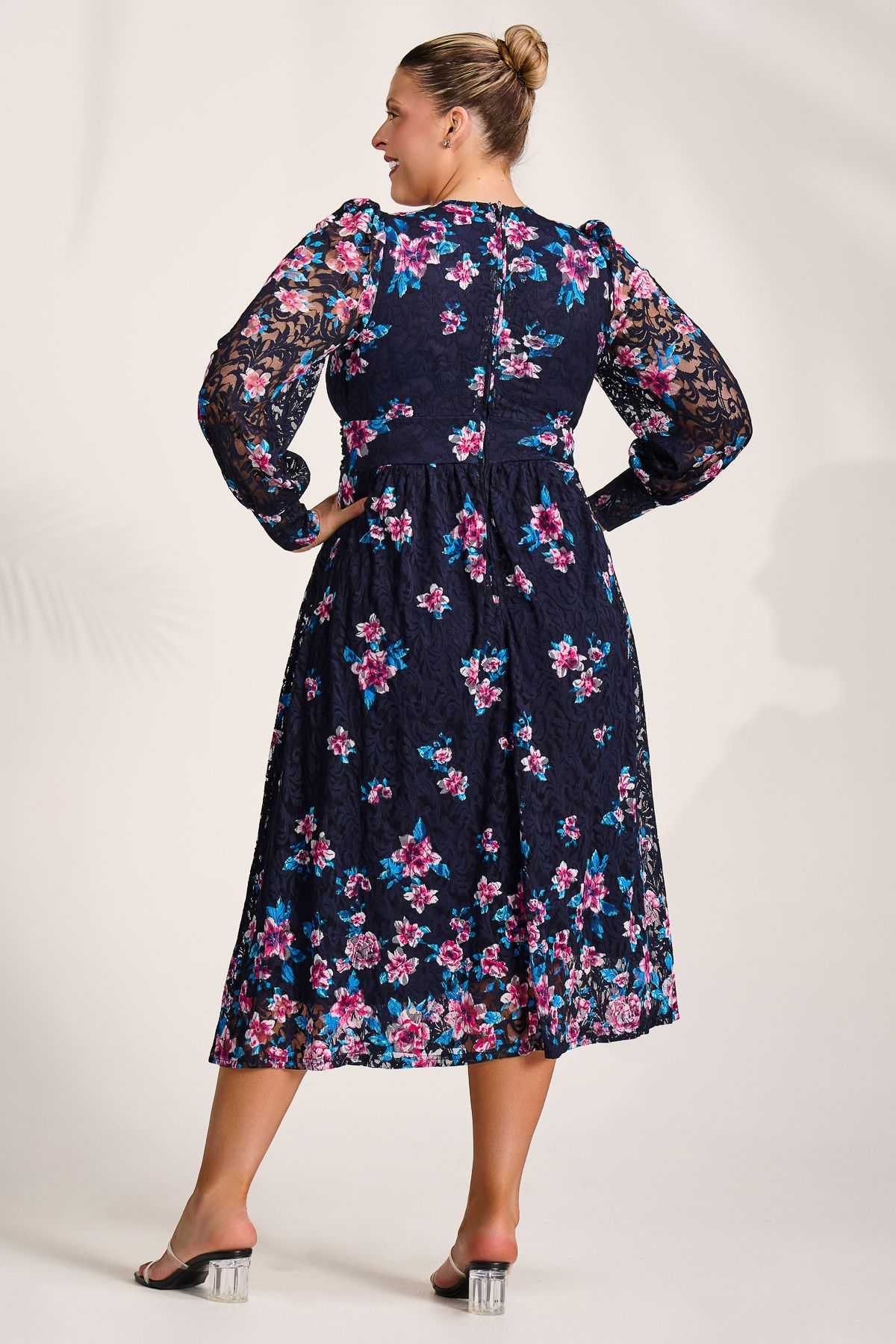 Jolie Moi Long Sleeve Printed Lace Maxi Dress