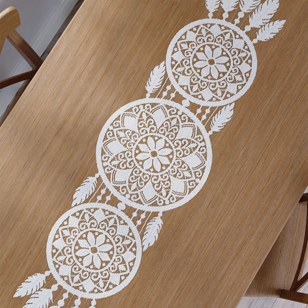 Bieżnik żakardowy na stół łapacz snów 36x140 cm biały Alia boho