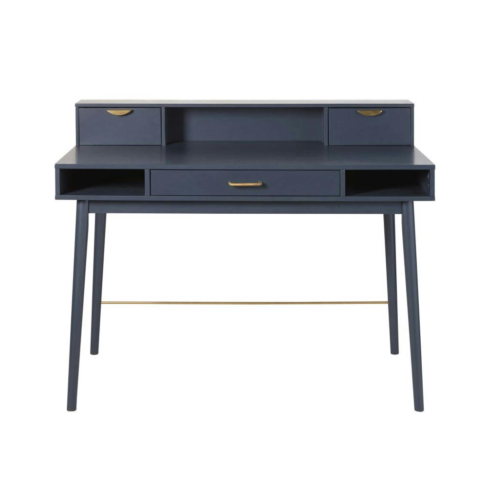 Penelope - Bureau vintage 3 tiroirs bleu foncé