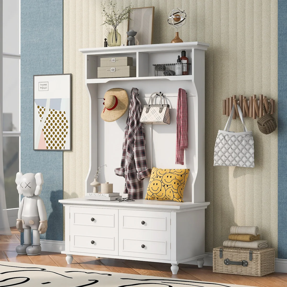 Hall Tree with 4 Hooks