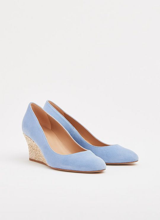 Eevi Pale Blue Suede Espadrille Wedges