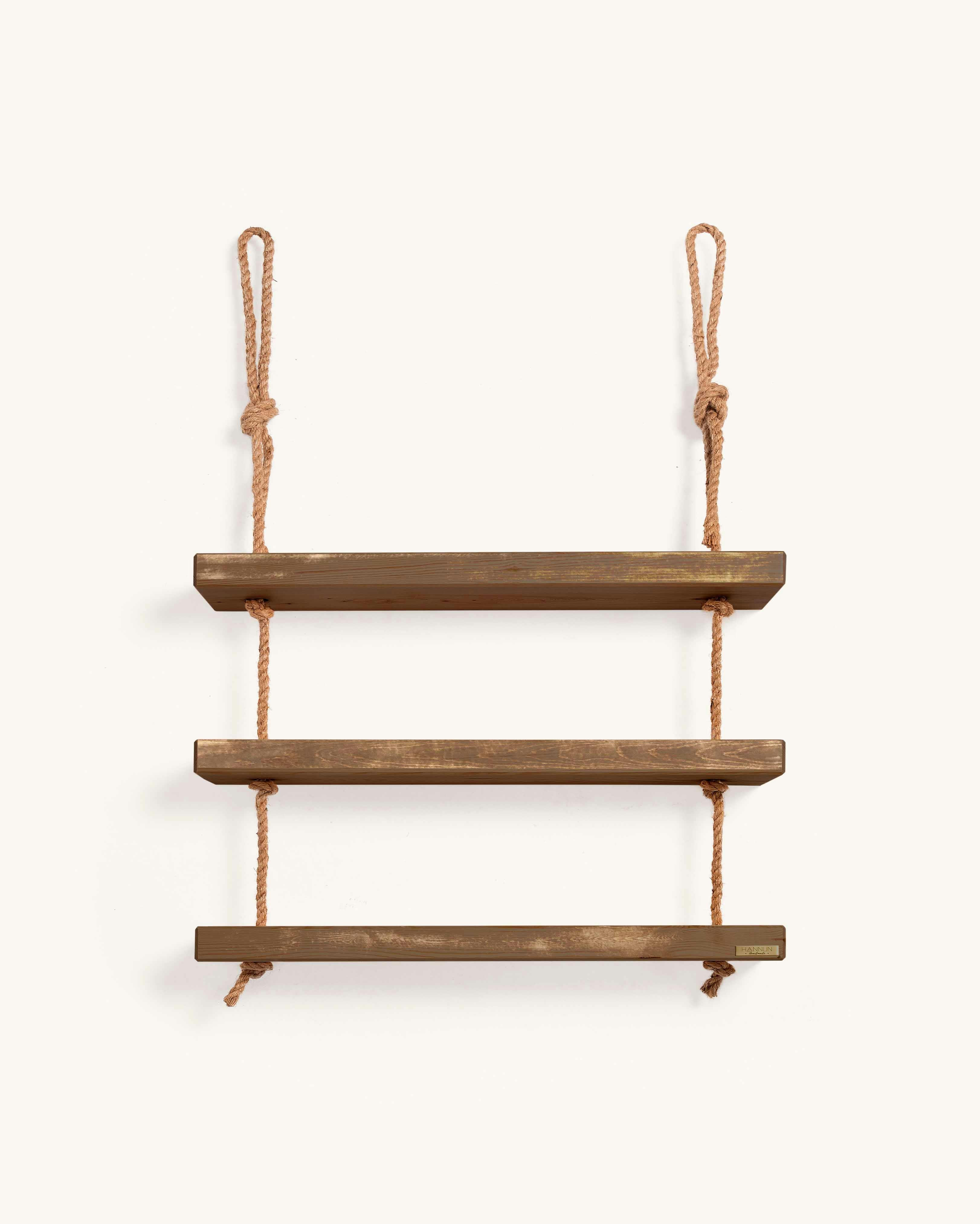 MAKEMBA - Etagère suspendue en bois de couleur marron vieilli à 3 étages 70 cm