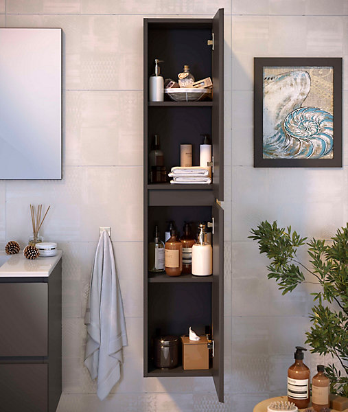 Colonne de salle de bain NELI 2 portes 140x30x27 cm gris anthracite T-BATH