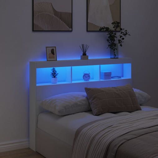 NNEVL Headboard Cabinet with LED White 140x17x102 cm