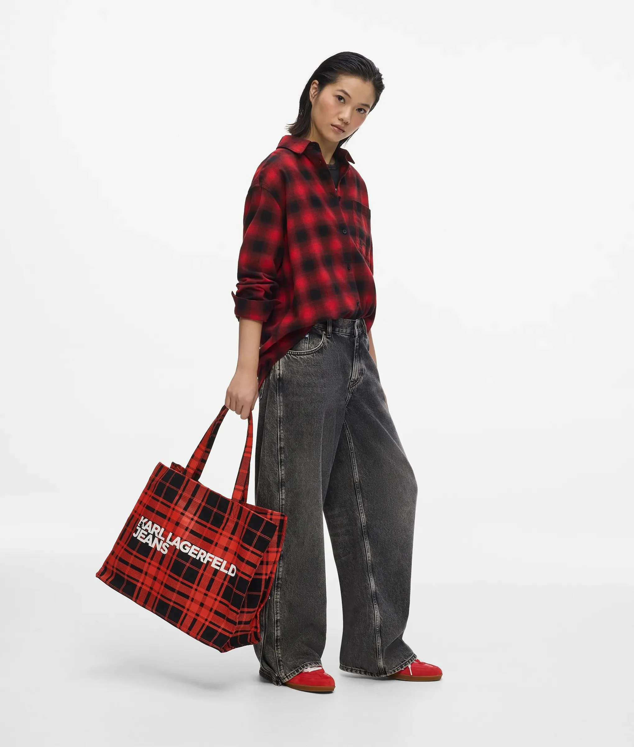 Sac cabas à carreaux avec logo