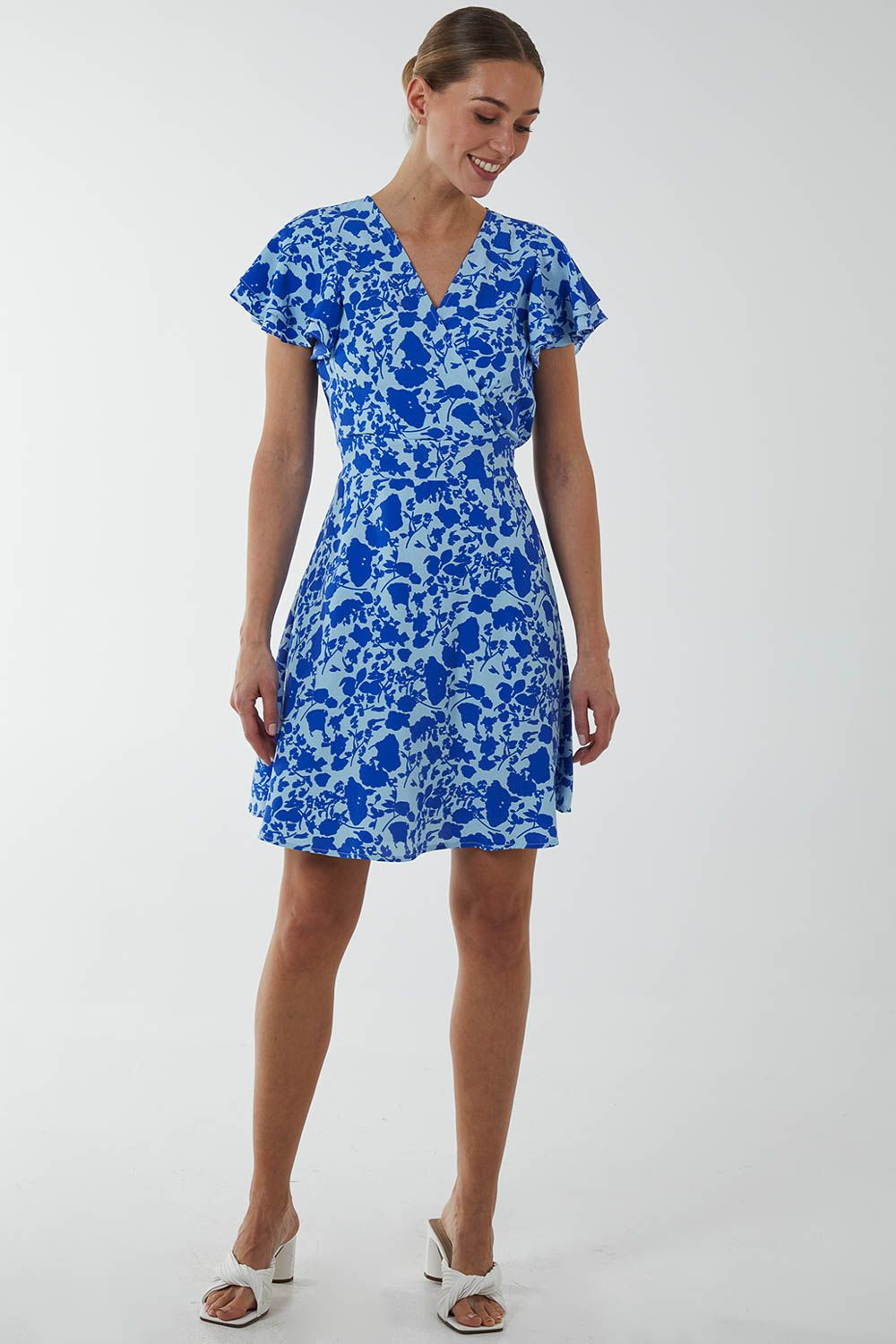Blue Vanilla Wrap Ruffle Mini Dress
