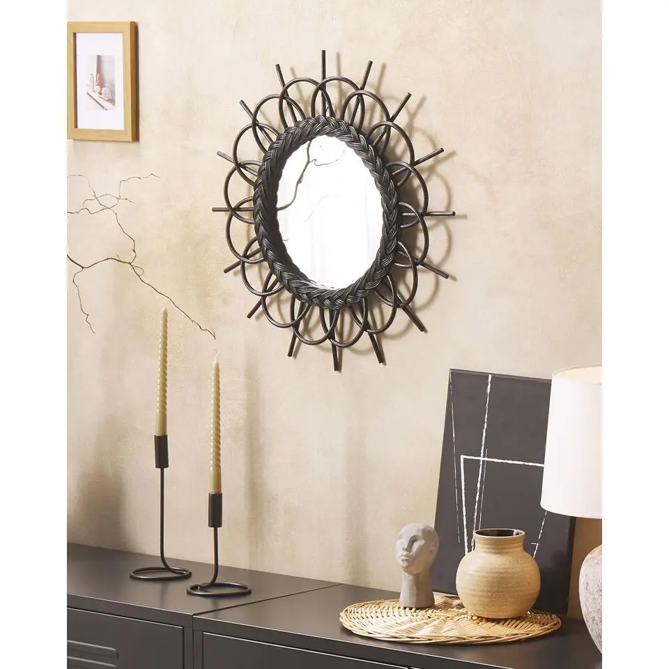 TELAKIA - Wandspiegel - Zwart - Rotan