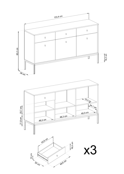 Komoda MONO MKSZ154 z złotą ramą