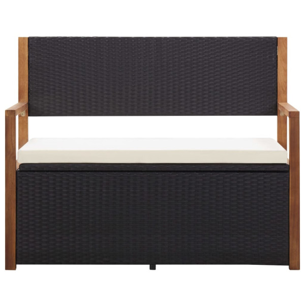 Ławka ze schowkiem, 115 cm, rattan PE i drewno akacjowe, czarna