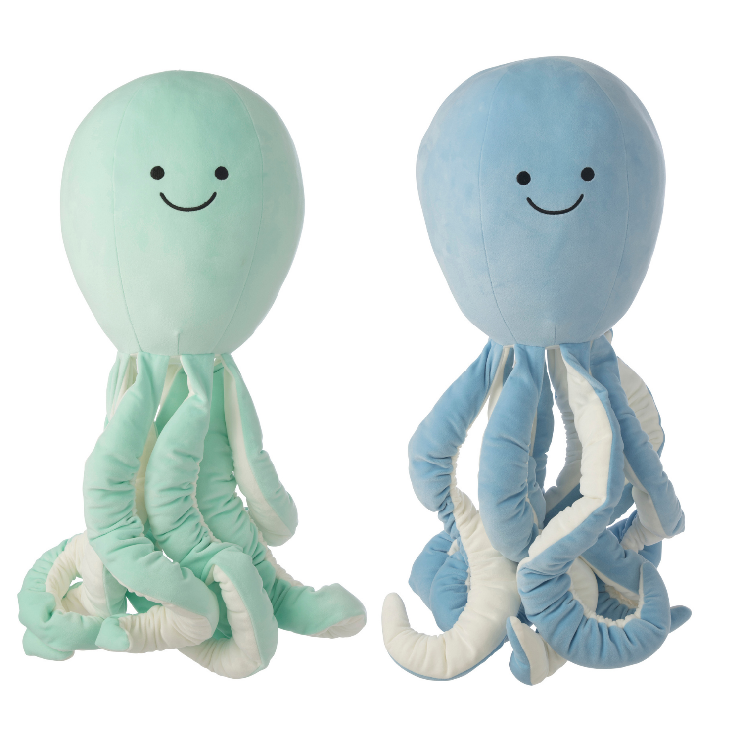 J-Line decoratie Octopus - polyester - blauw/muntgroen - set van 2