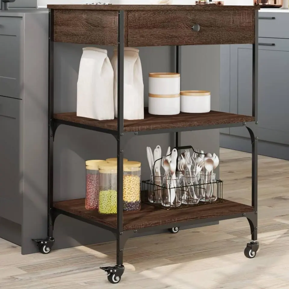 vidaXL - Keukentrolley - Bruin - Bewerkt hout