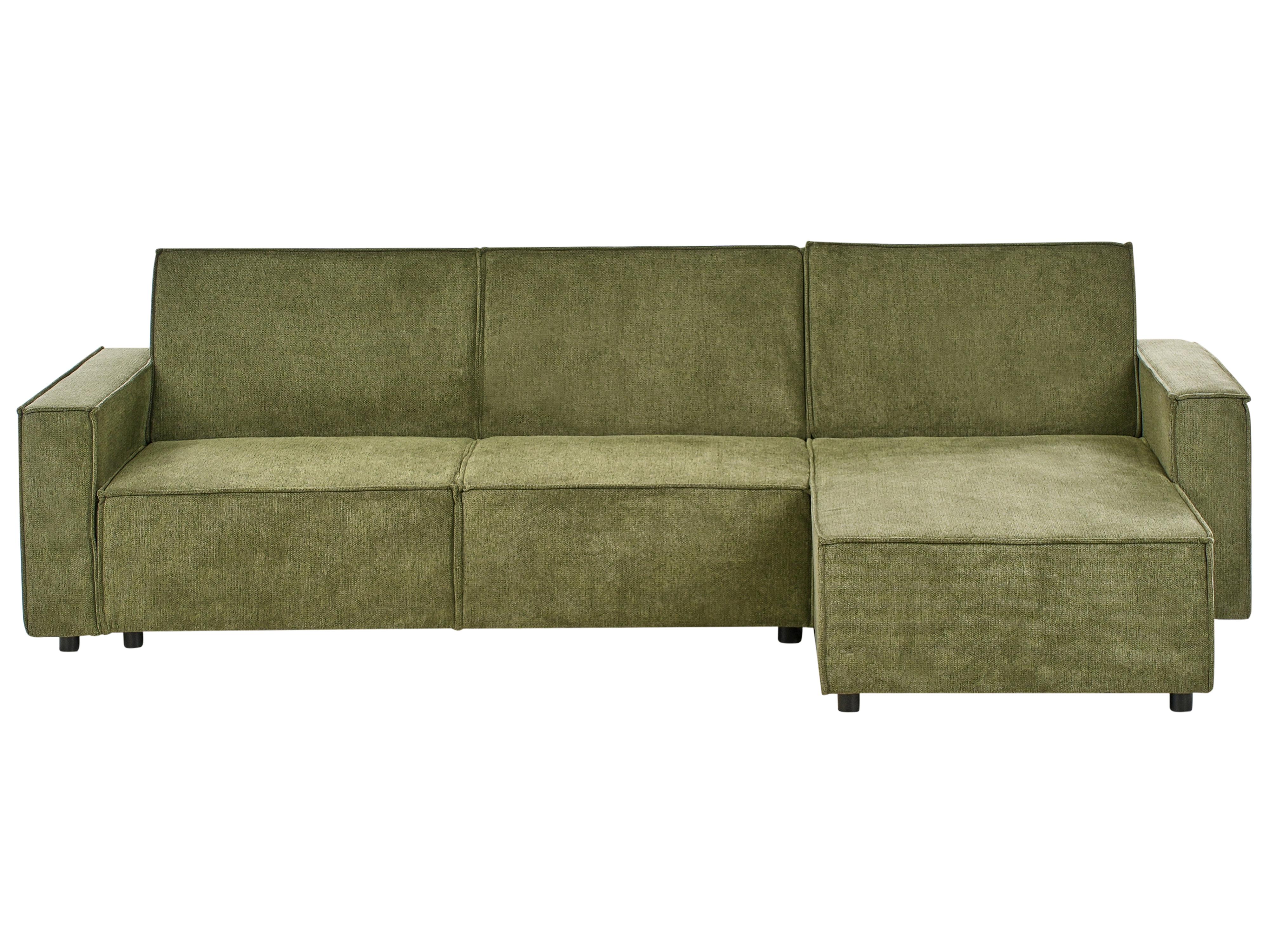 Corner Sofa Bed 3 Seater ROMEDAL II Fabric Dark Green Left Hand