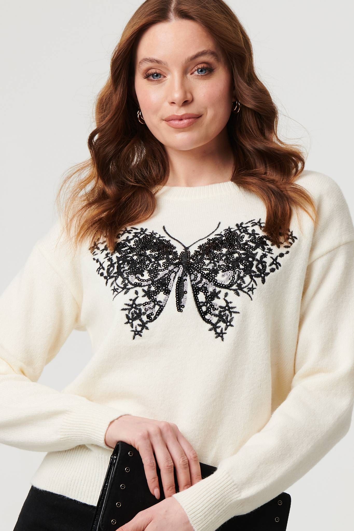 Izabel London Sparkly Butterfly Detail Relaxed Jumper