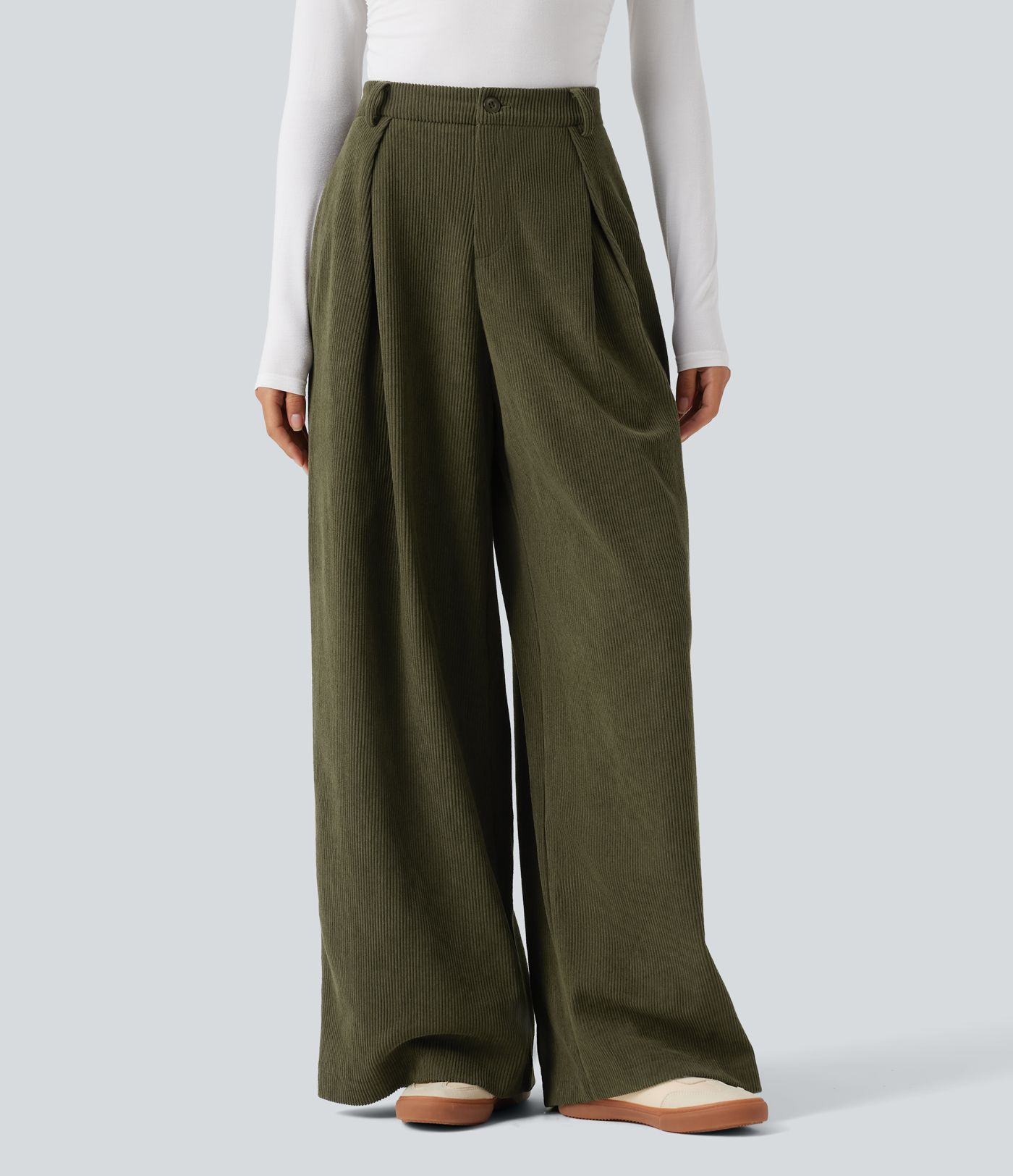 Pantalon baggy taille haute en velours côtelé avec poches